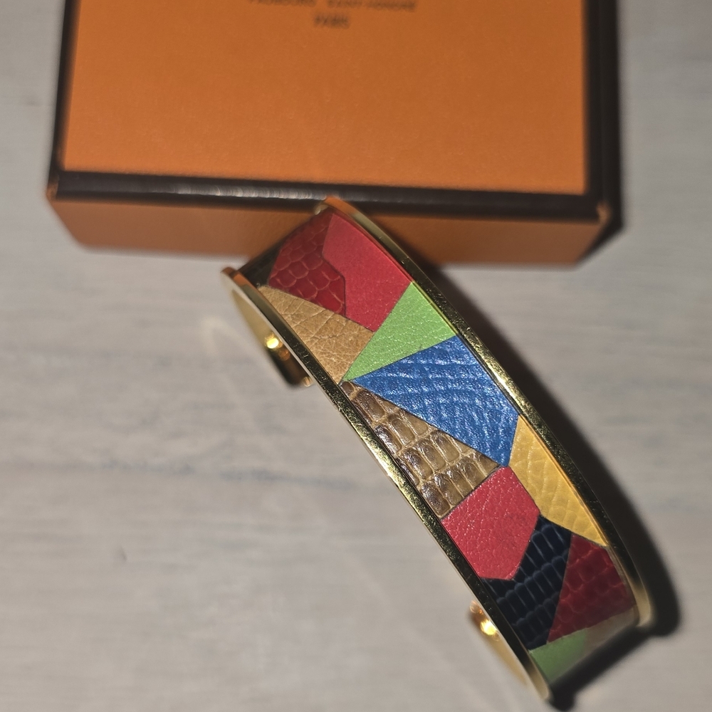 Hermes Gold Multicolor Patchwork Bangle Bracelet … - image 1